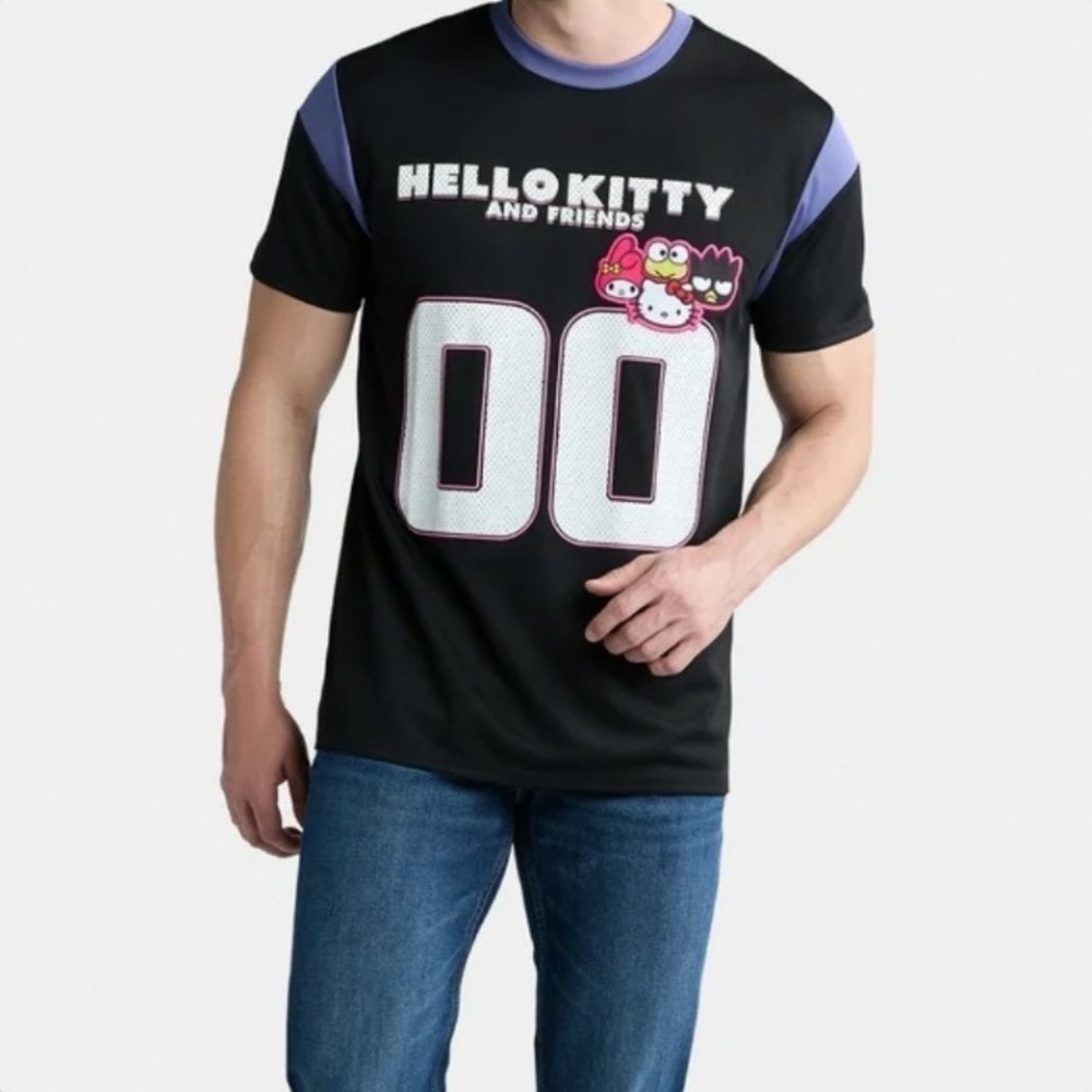 Hello Kitty and Friends Mens Mesh Jersey T-Shirt Sanrio Bioworld Black XL NEW